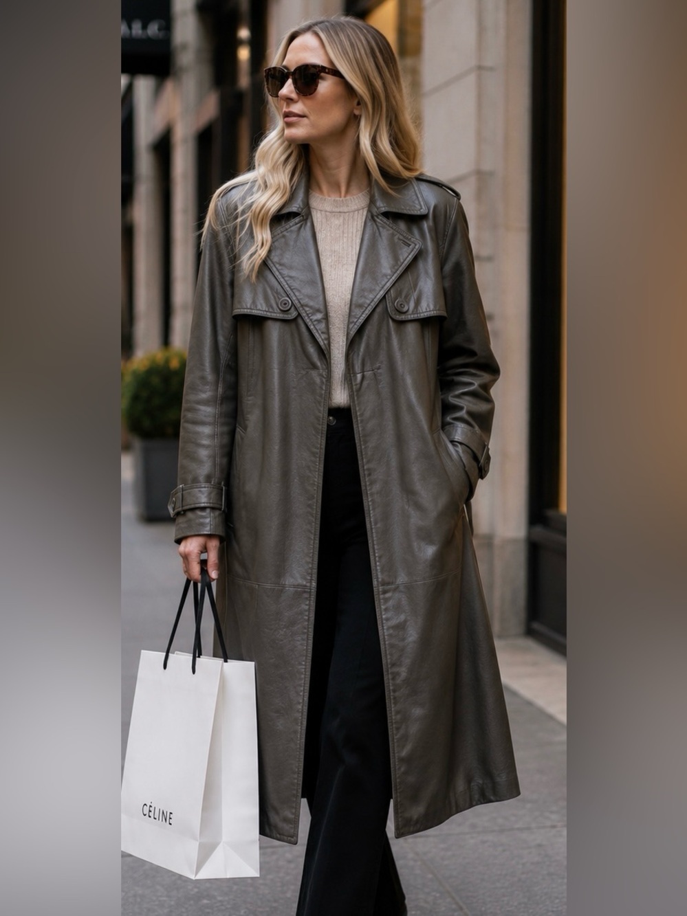Vtg Phase 2 Leather Trench Coat Womens S Gray Long Faux Fur Lined 80s 90s Y2K